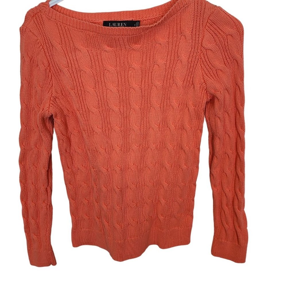 Lauren Ralph Lauren Womens M Orange Long Sleeves Cable Knit Pullover Sweater